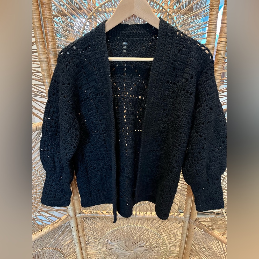 Handmade Acrylic-blend Open Cardigan Sweater - Black